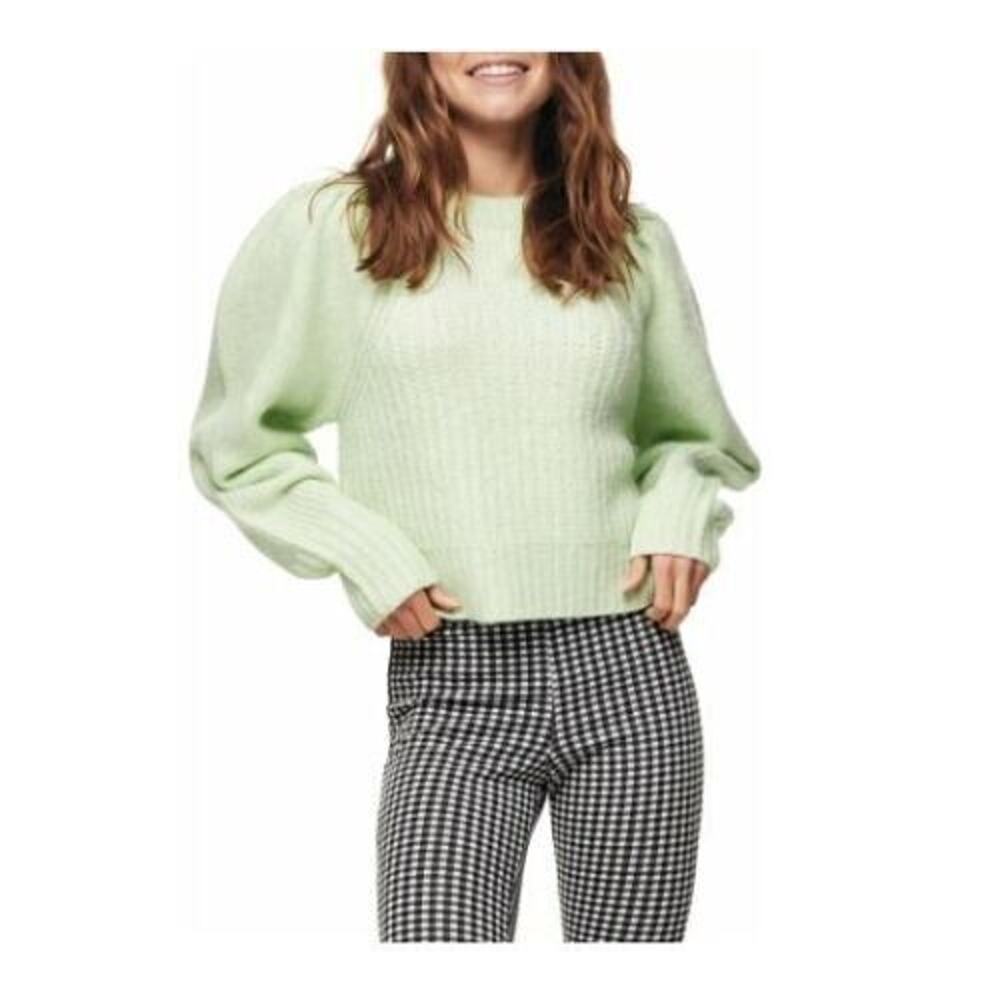 Topshop Green Pleated Sleeve Cropped Knitted Sweater Bright Pastel Women's 8-10